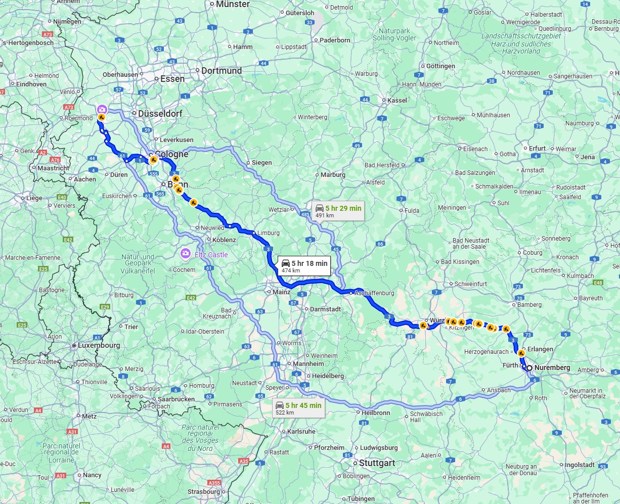 Anreise von Nürnberg Zu Mönchengladbach Über via A3
