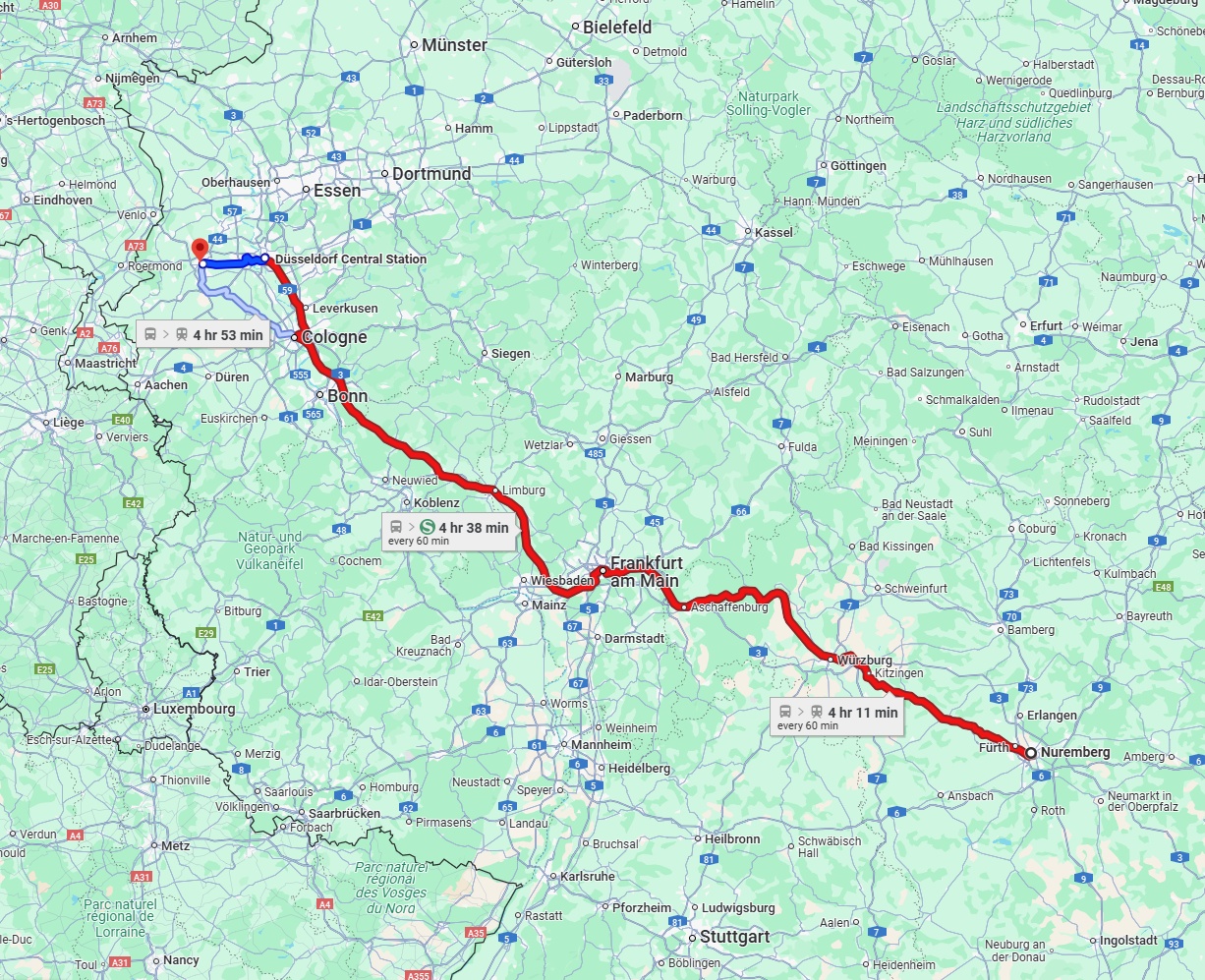 Anreise von Nürnberg Zu Mönchengladbach Über 