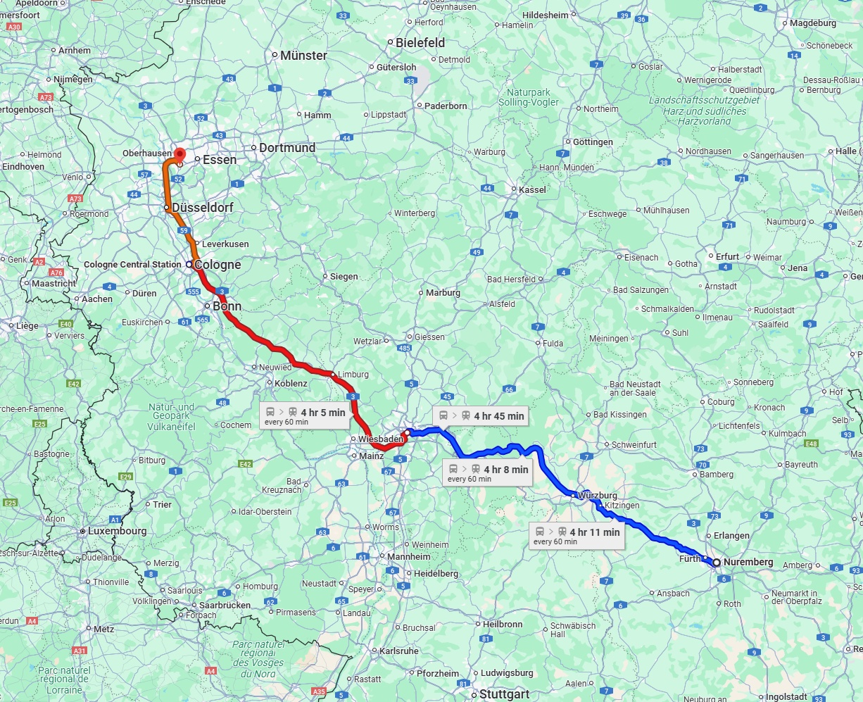 Anreise von Nürnberg Zu Mülheim an der Ruhr Über 