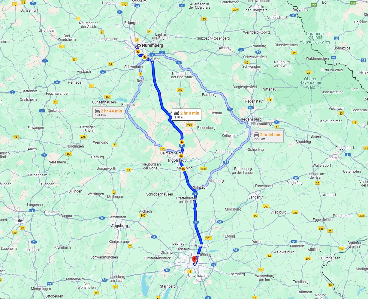 Anreise von Nürnberg Zu München Über via A9