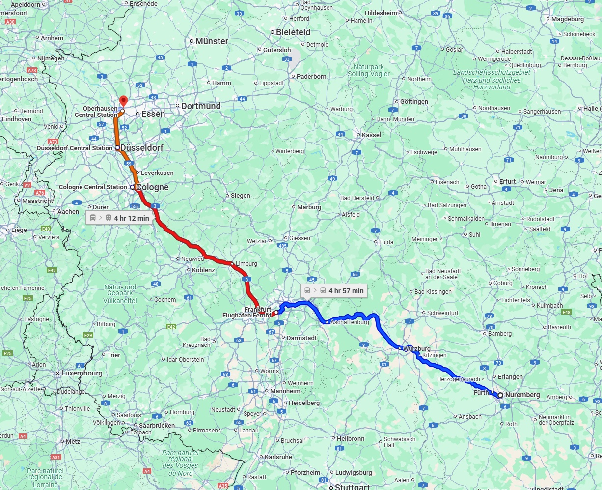 Anreise von Nürnberg Zu Oberhausen Über 