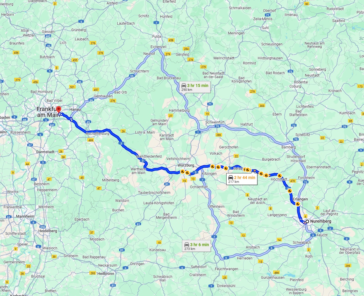 Anreise von Nürnberg Zu Offenbach am Main Über via A3