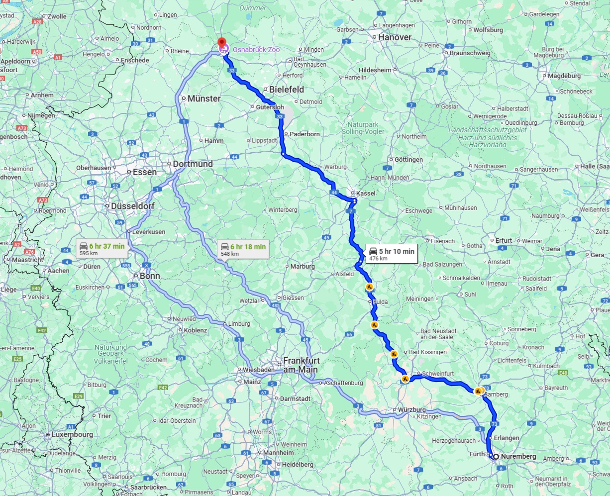 Anreise von Nürnberg Zu Osnabrück Über via A7