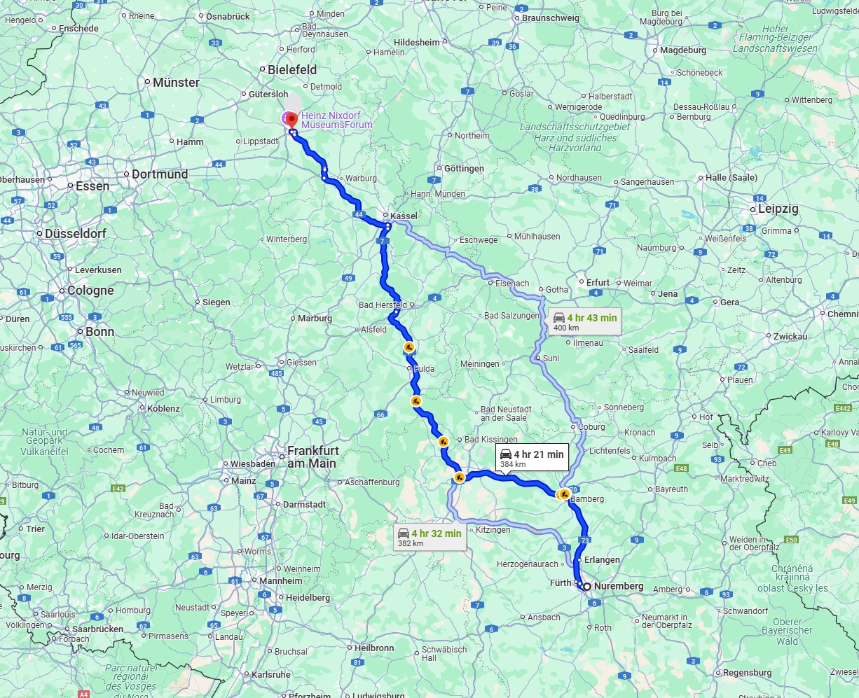 Anreise von Nürnberg Zu Paderborn Über via A7