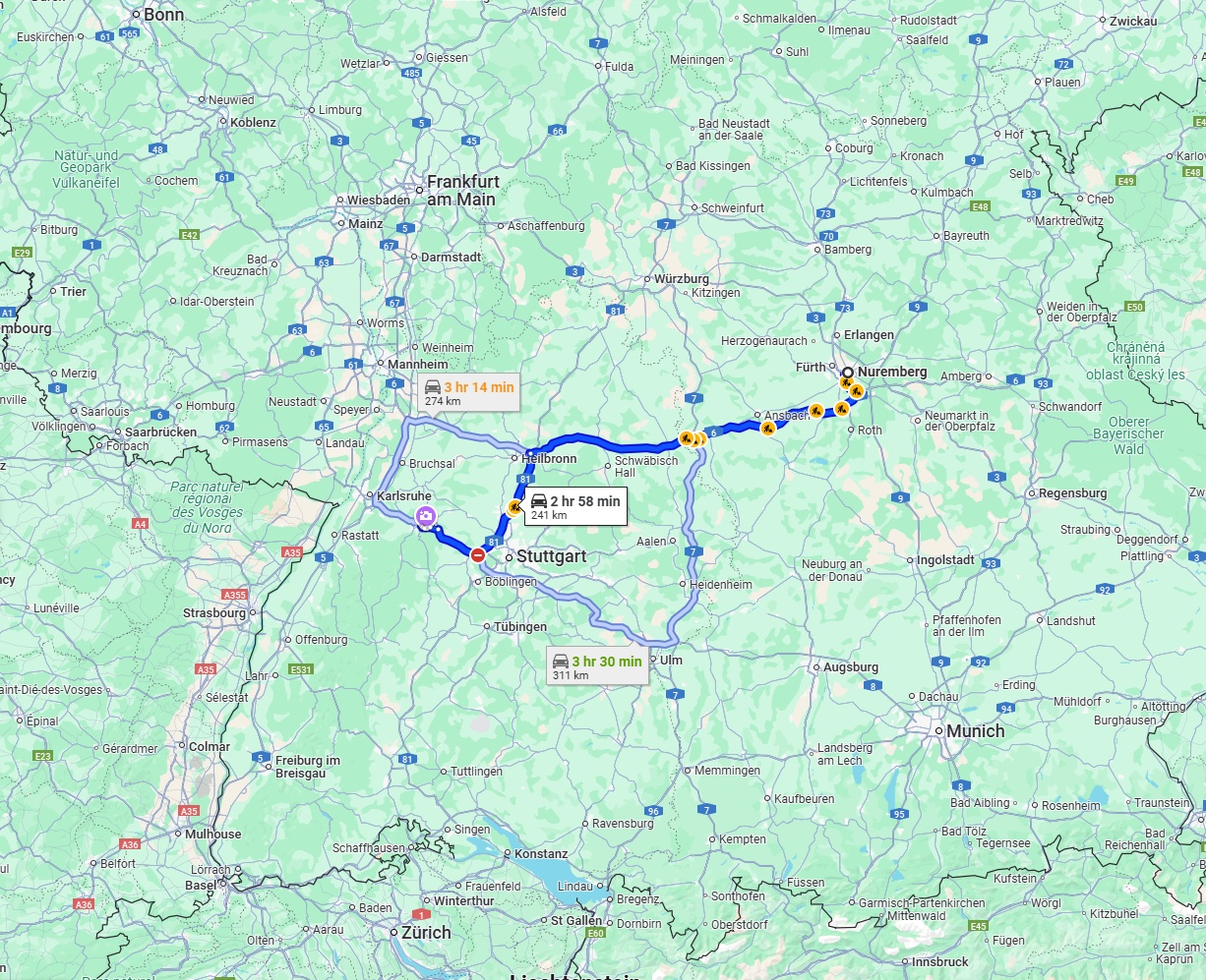 Anreise von Nürnberg Zu Pforzheim Über via A6