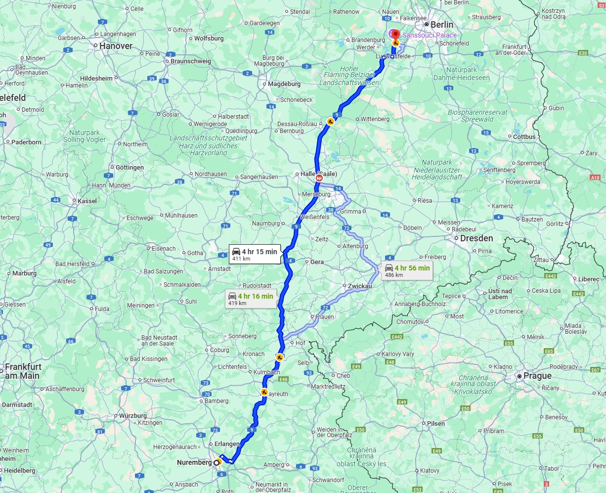 Anreise von Nürnberg Zu Potsdam Über via A9