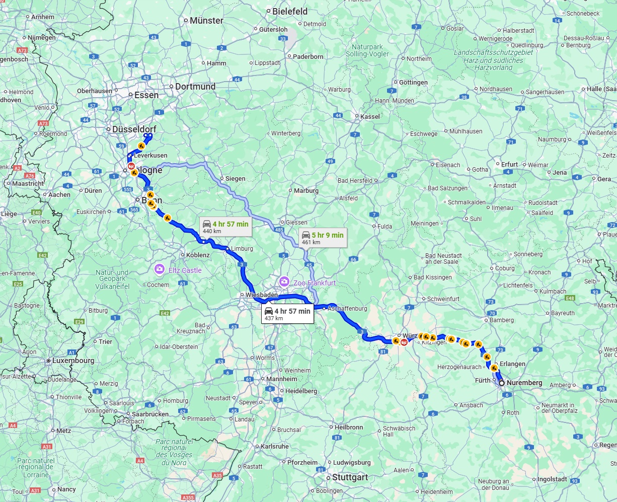 Anreise von Nürnberg Zu Remscheid Über via A3