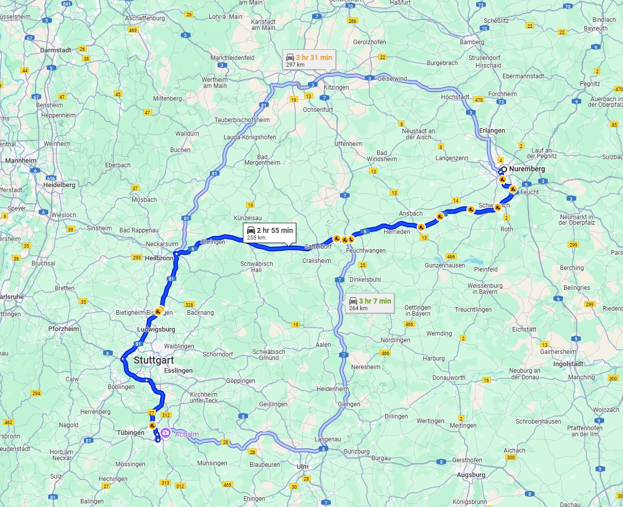 Anreise von Nürnberg Zu Reutlingen Über via A6