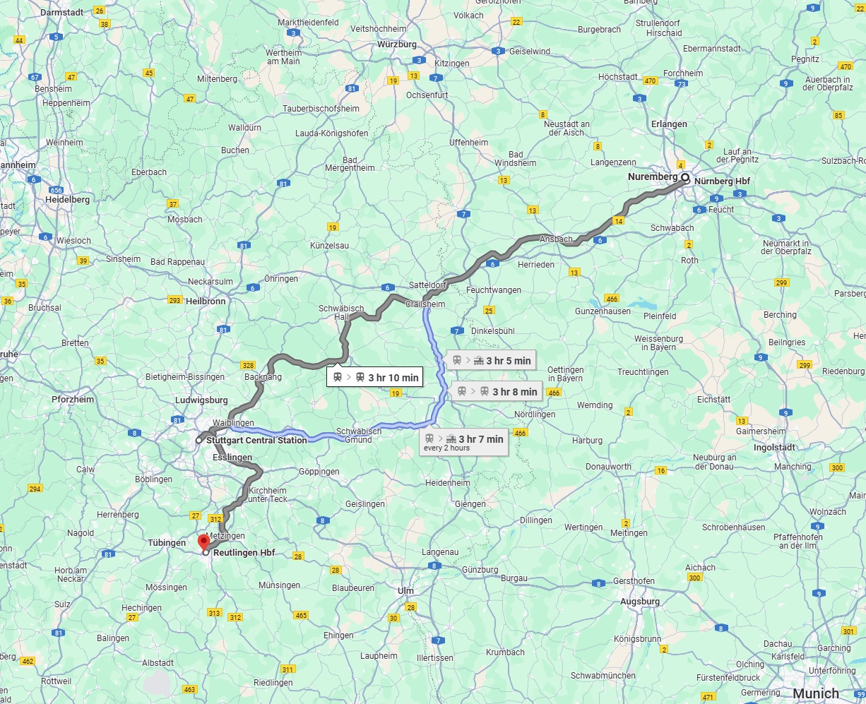 Anreise von Nürnberg Zu Reutlingen Über 