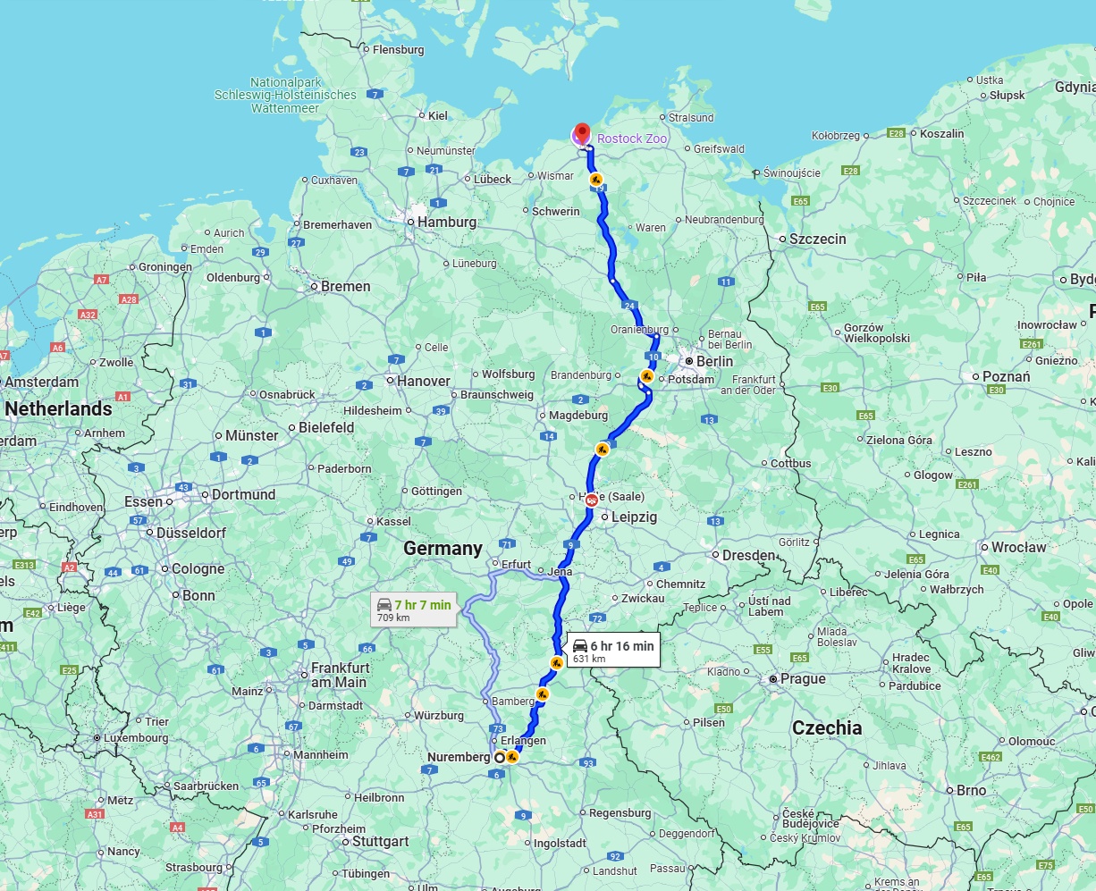 Anreise von Nürnberg Zu Rostock Über via A9