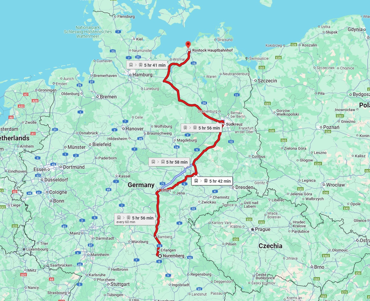 Anreise von Nürnberg Zu Rostock Über 