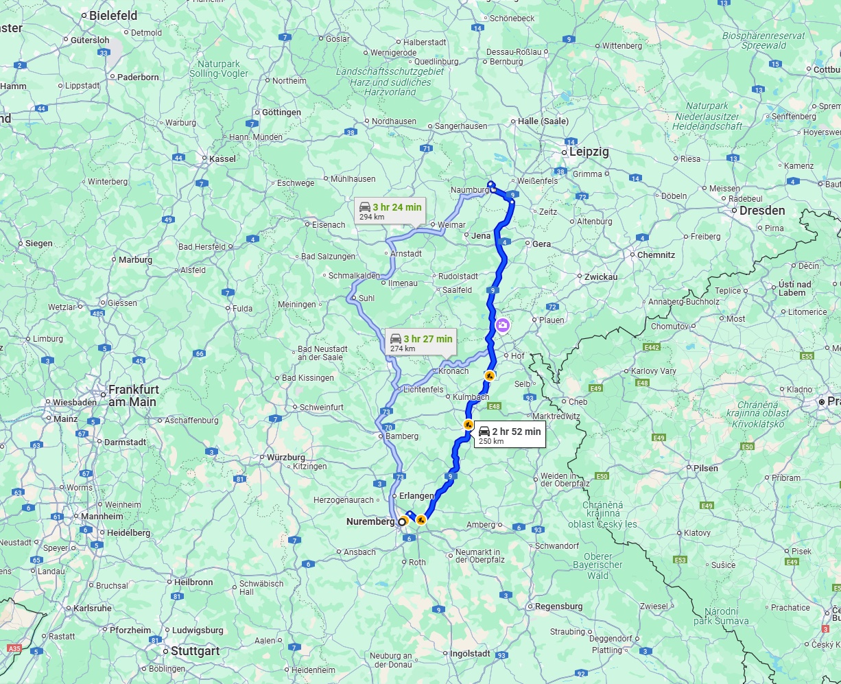 Anreise von Nürnberg Zu Saale Über via A9
