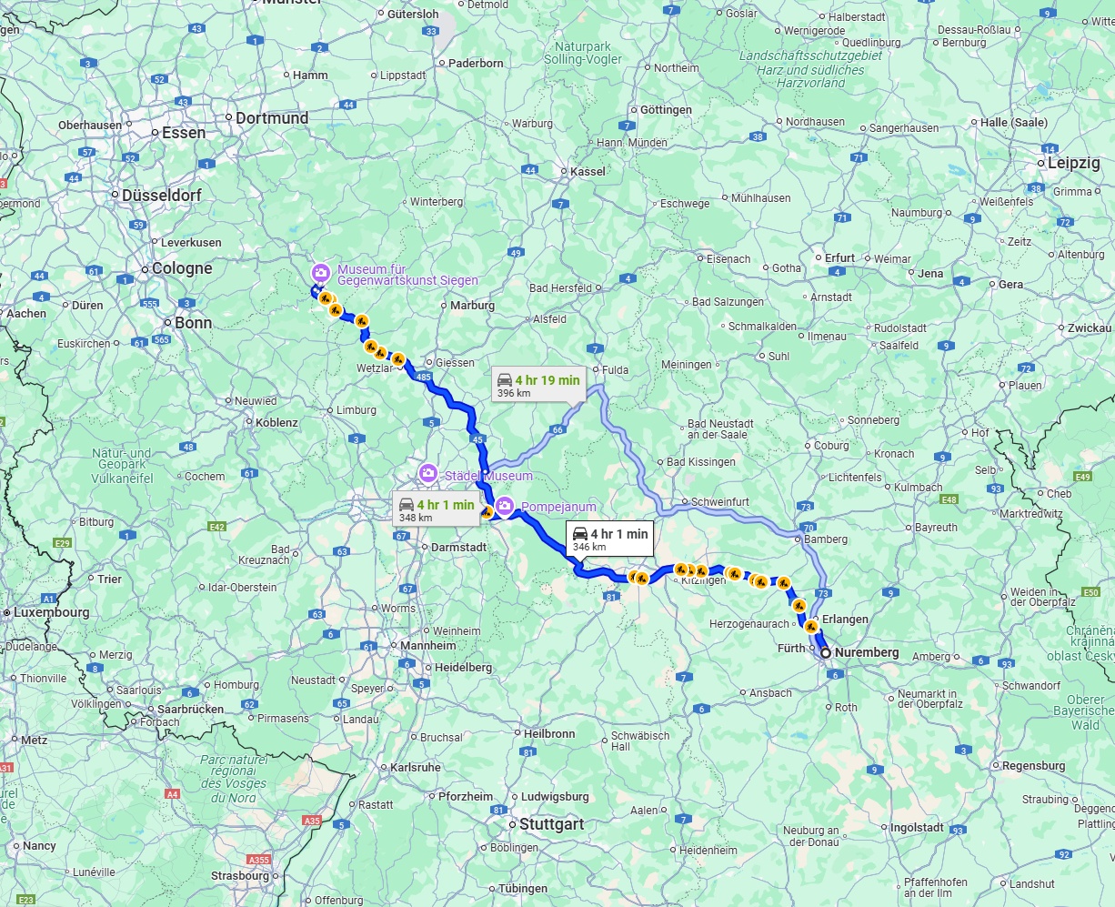 Anreise von Nürnberg Zu Siegen Über via A3 and A45