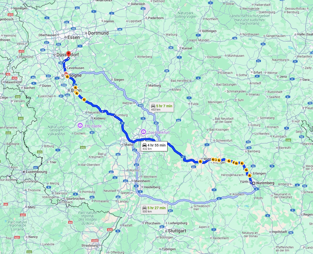 Anreise von Nürnberg Zu Solingen Über via A3