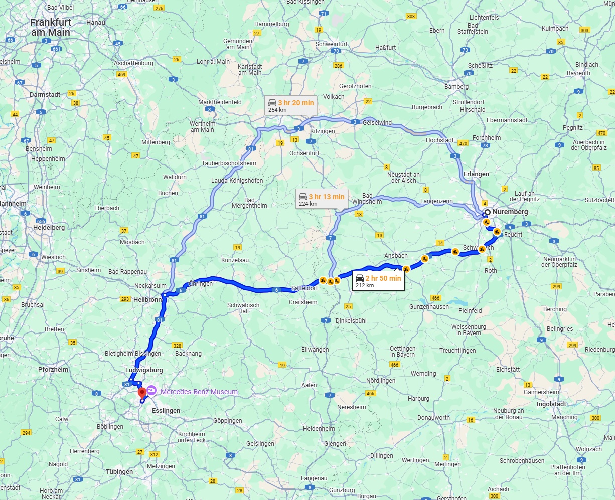 Anreise von Nürnberg Zu Stuttgart Über via A6