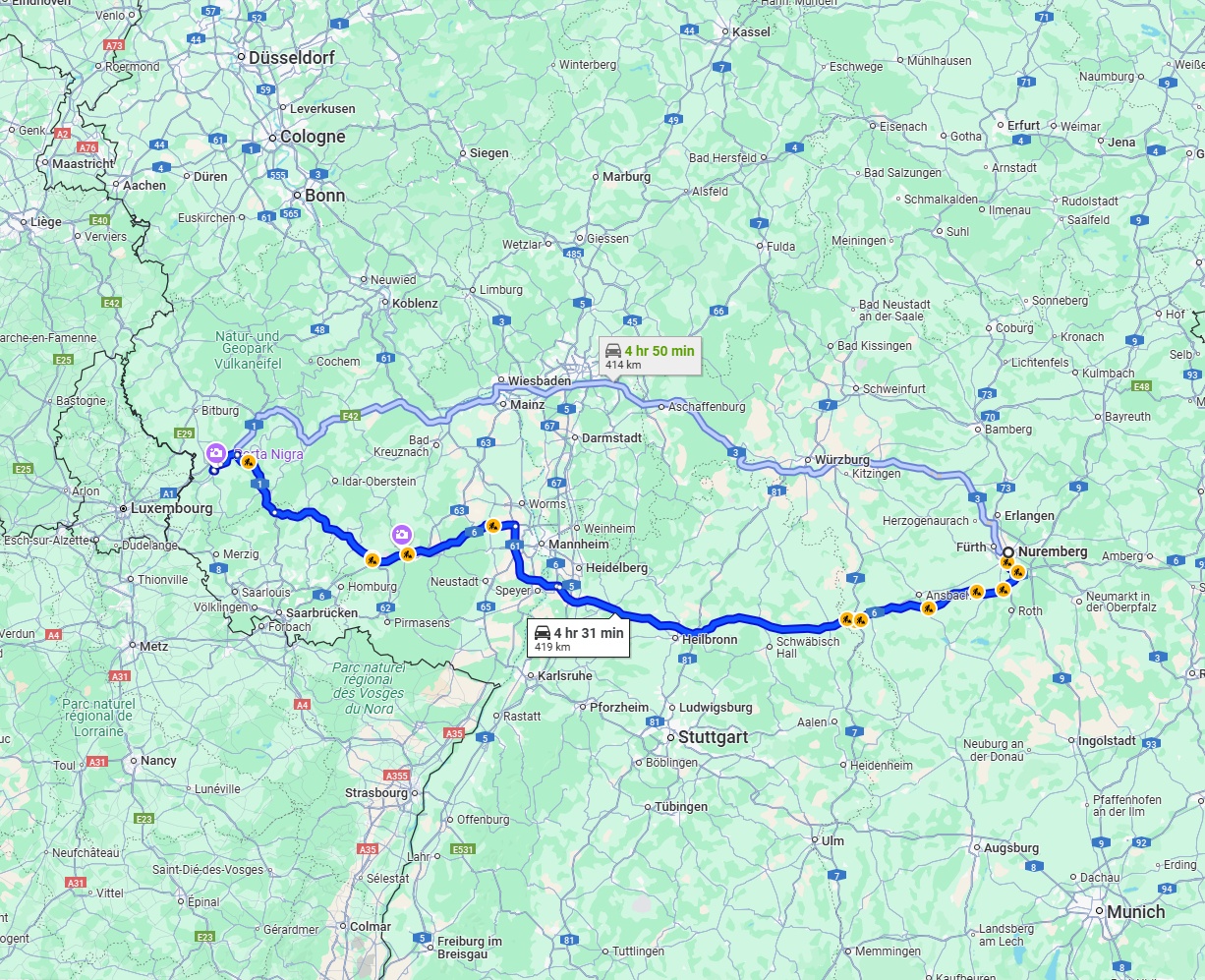 Anreise von Nürnberg Zu Trier Über via A6