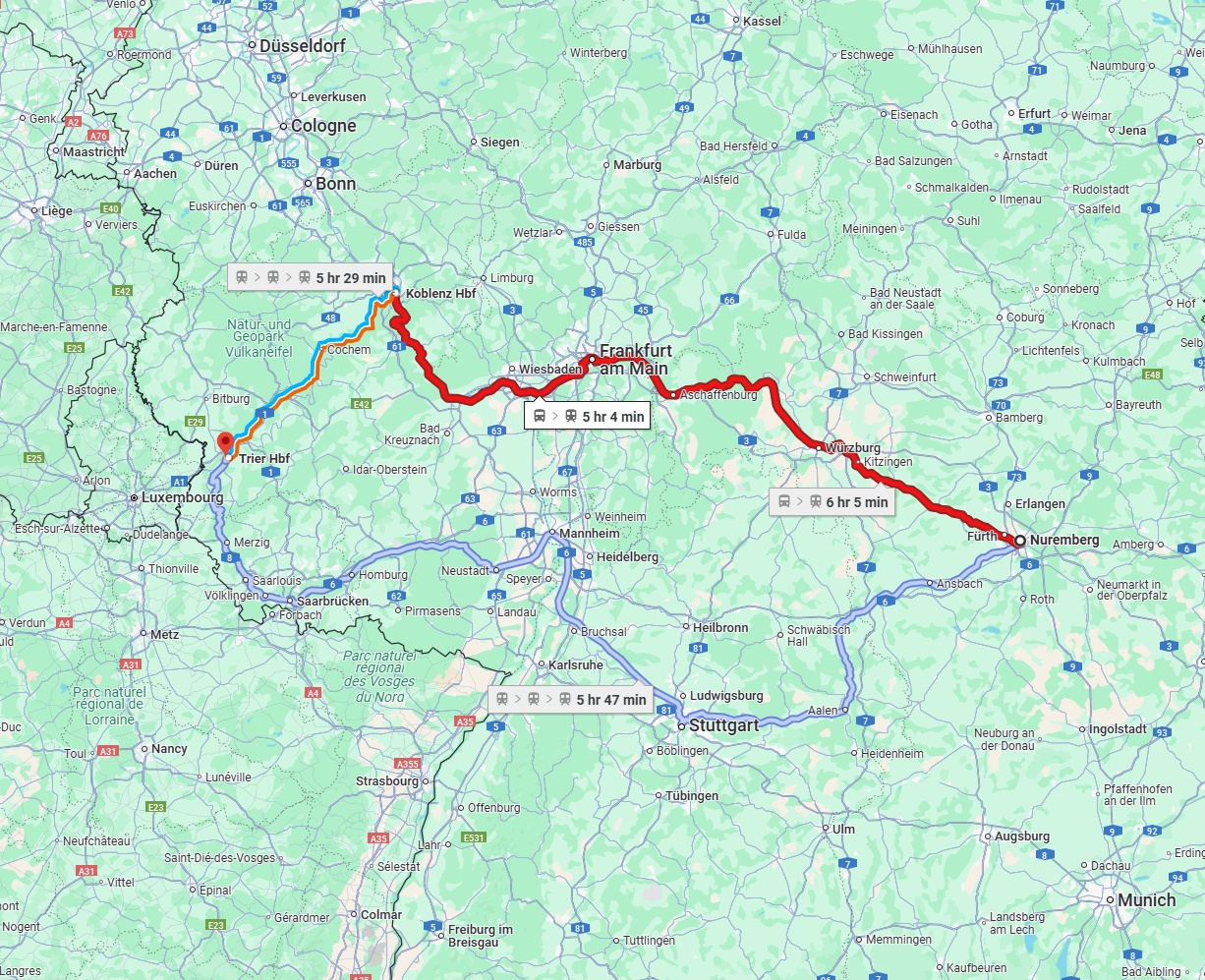 Anreise von Nürnberg Zu Trier Über 