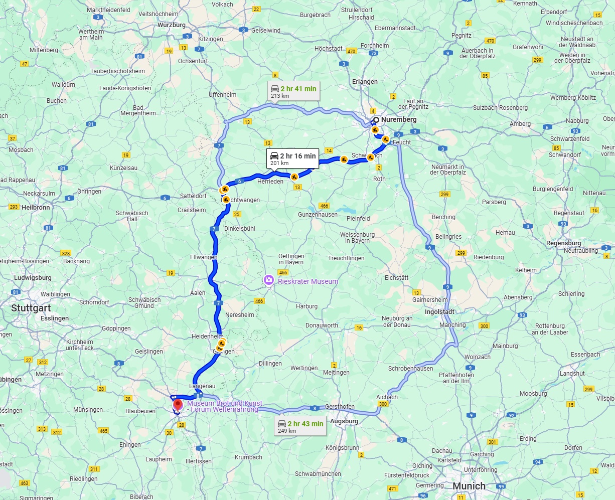 Anreise von Nürnberg Zu Ulm Über via A6 and A7