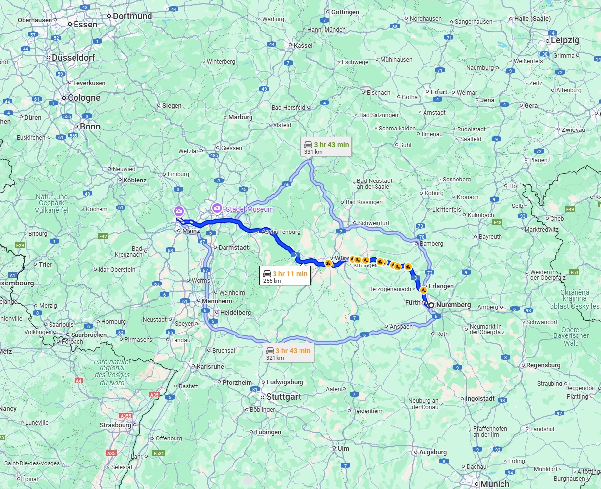Anreise von Nürnberg Zu Wiesbaden Über via A3