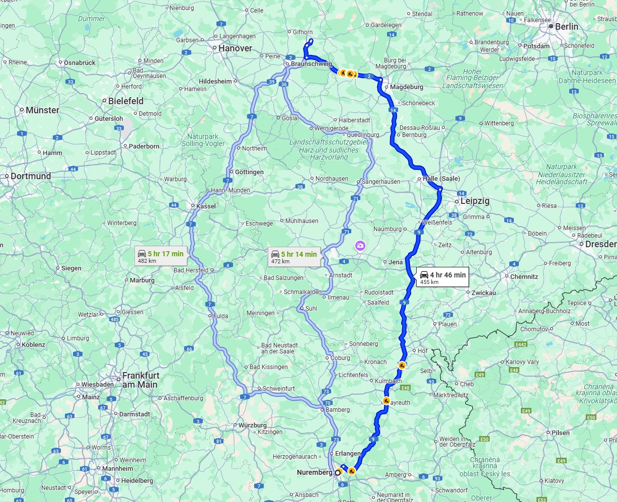Anreise von Nürnberg Zu Wolfsburg Über via A9