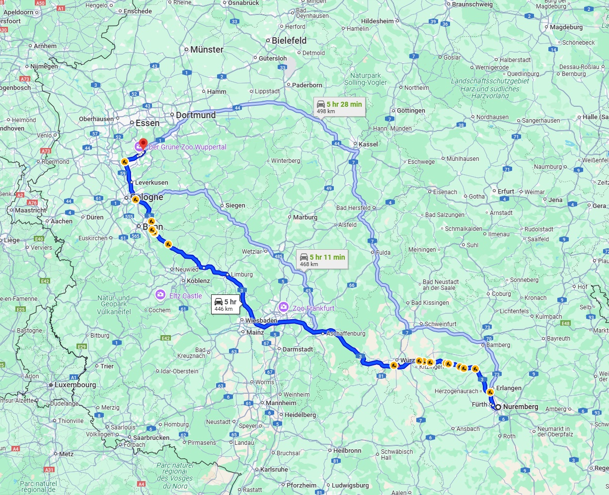 Anreise von Nürnberg Zu Wuppertal Über via A3