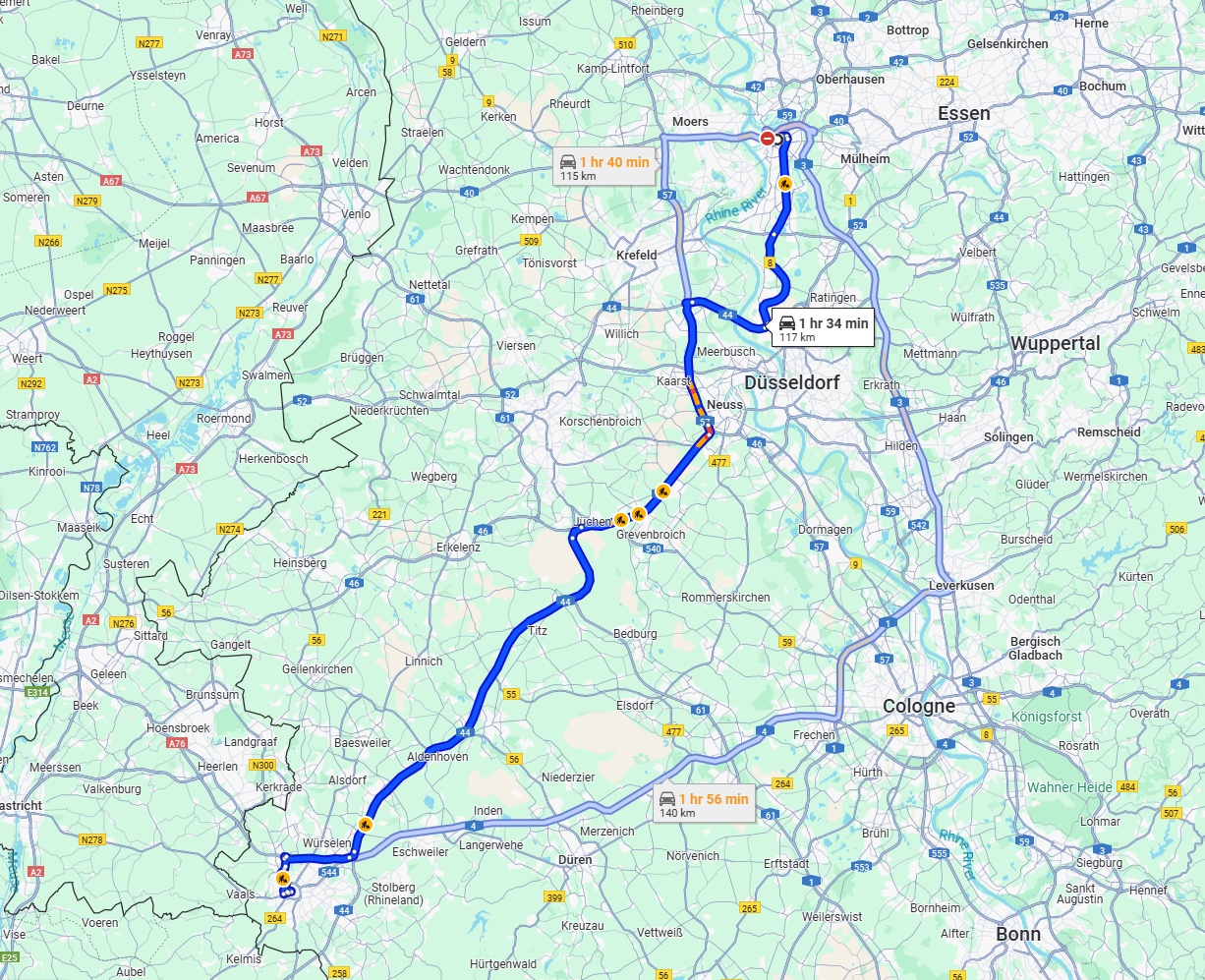 Anreise von Duisburg Zu Aachen Über via A44
