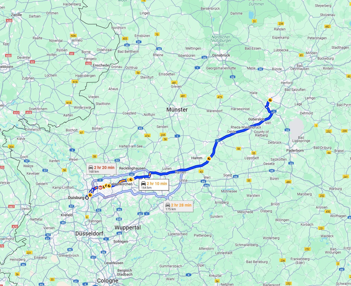 Anreise von Duisburg Zu Bielefeld Über via A2
