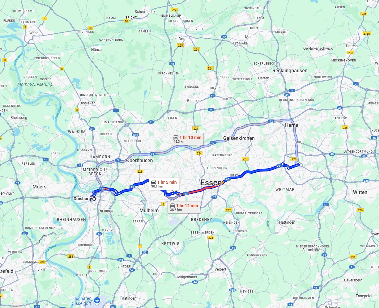 Anreise von Duisburg Zu Bochum Über via A40