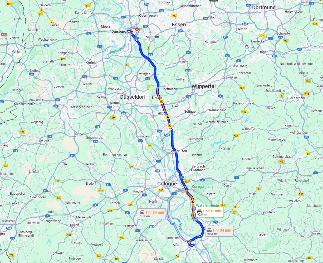 Anreise von Duisburg Zu Bonn Über via A3