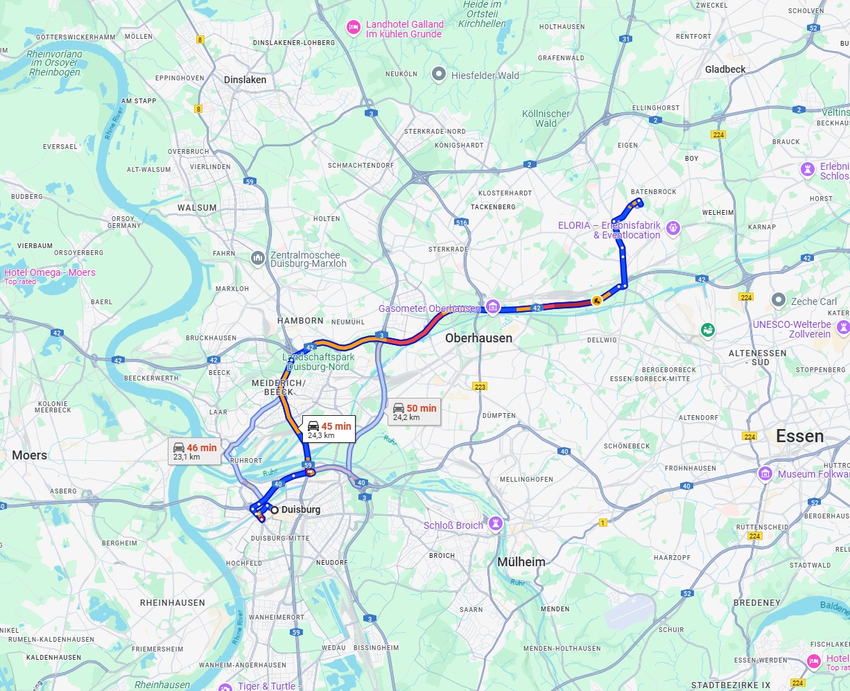 Anreise von Duisburg Zu Bottrop Über via A42