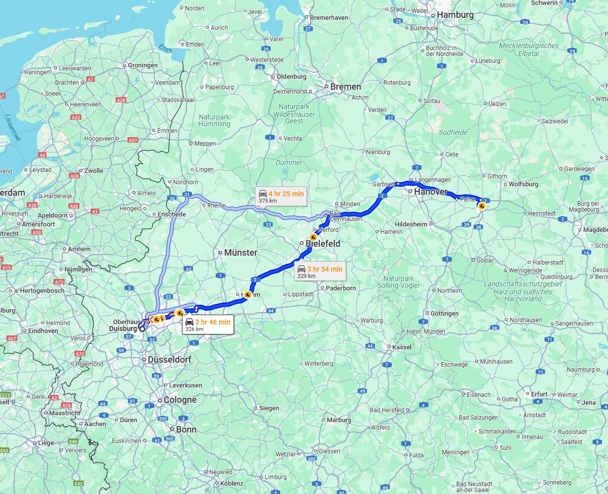 Anreise von Duisburg Zu Braunschweig Über via A2