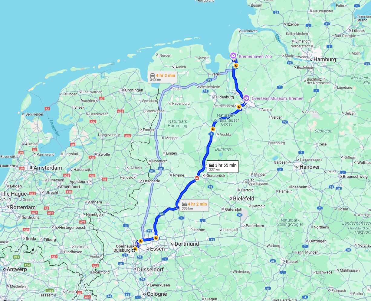 Anreise von Duisburg Zu Bremerhaven Über via A1