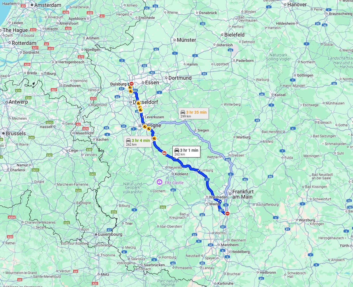 Anreise von Duisburg Zu Darmstadt Über via A3