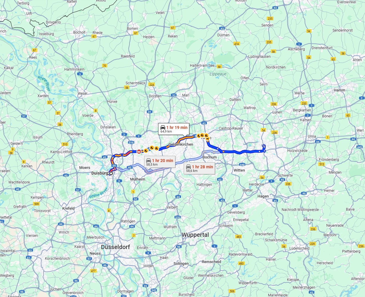 Anreise von Duisburg Zu Dortmund Über via A42