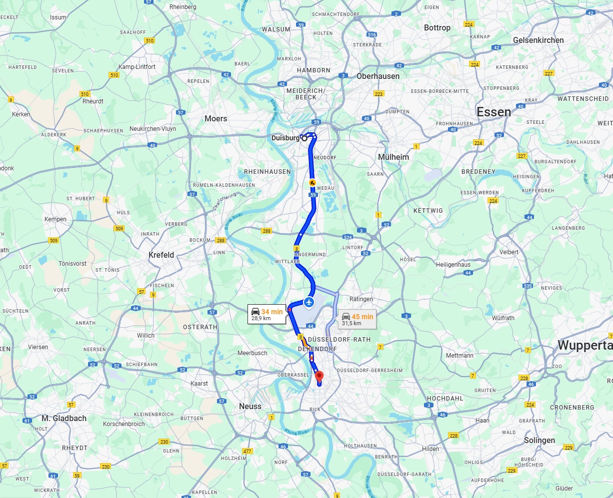 Anreise von Duisburg Zu Düsseldorf Über via A59 and B8
