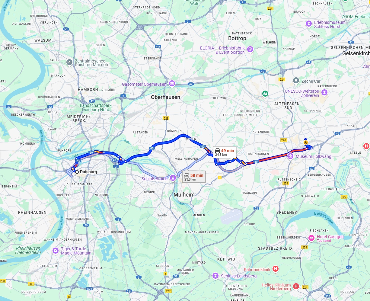 Anreise von Duisburg Zu Essen Über via A40
