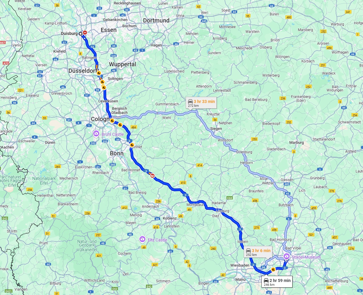 Anreise von Duisburg Zu Frankfurt am Main Über via A3