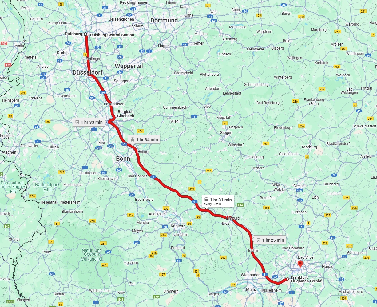 Anreise von Duisburg Zu Frankfurt am Main Über 