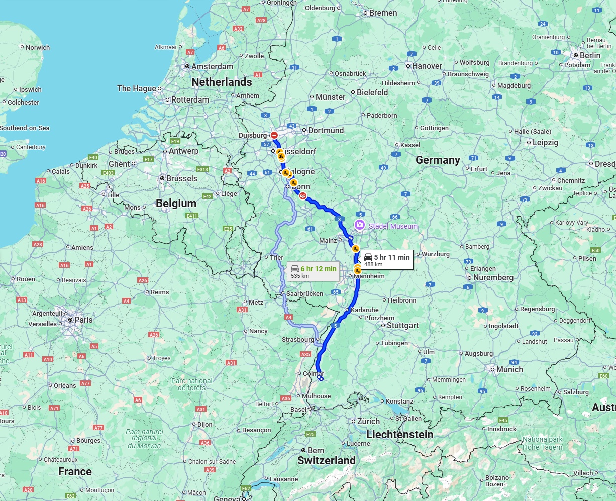 Anreise von Duisburg Zu Freiburg im Breisgau Über via A3 and A5