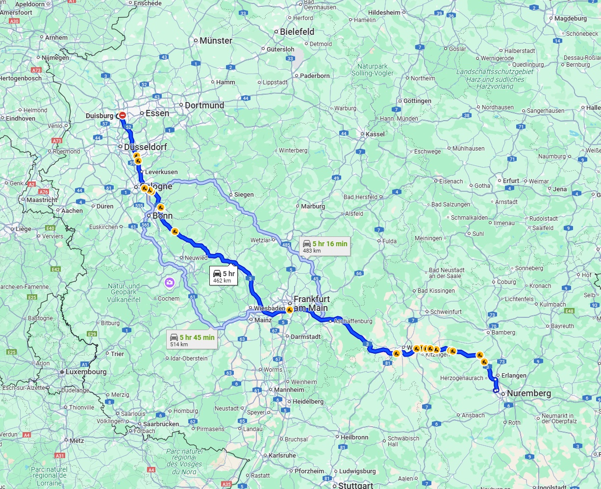 Anreise von Duisburg Zu Fürth Über via A3