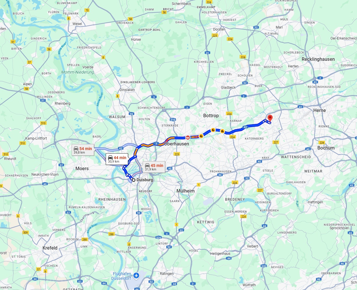Anreise von Duisburg Zu Gelsenkirchen Über via A42