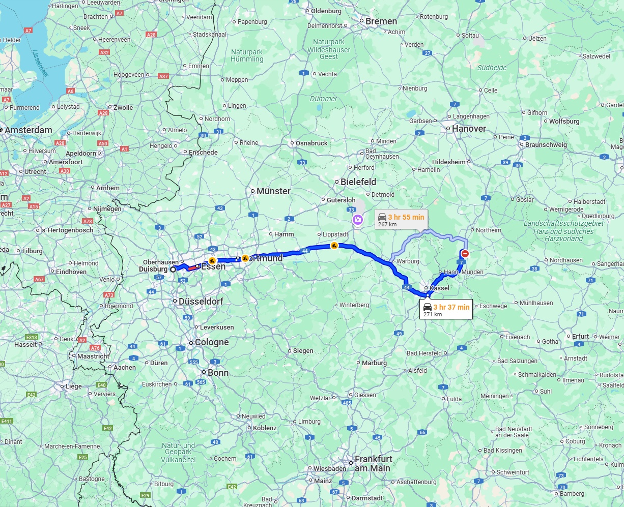 Anreise von Duisburg Zu Göttingen Über via A44