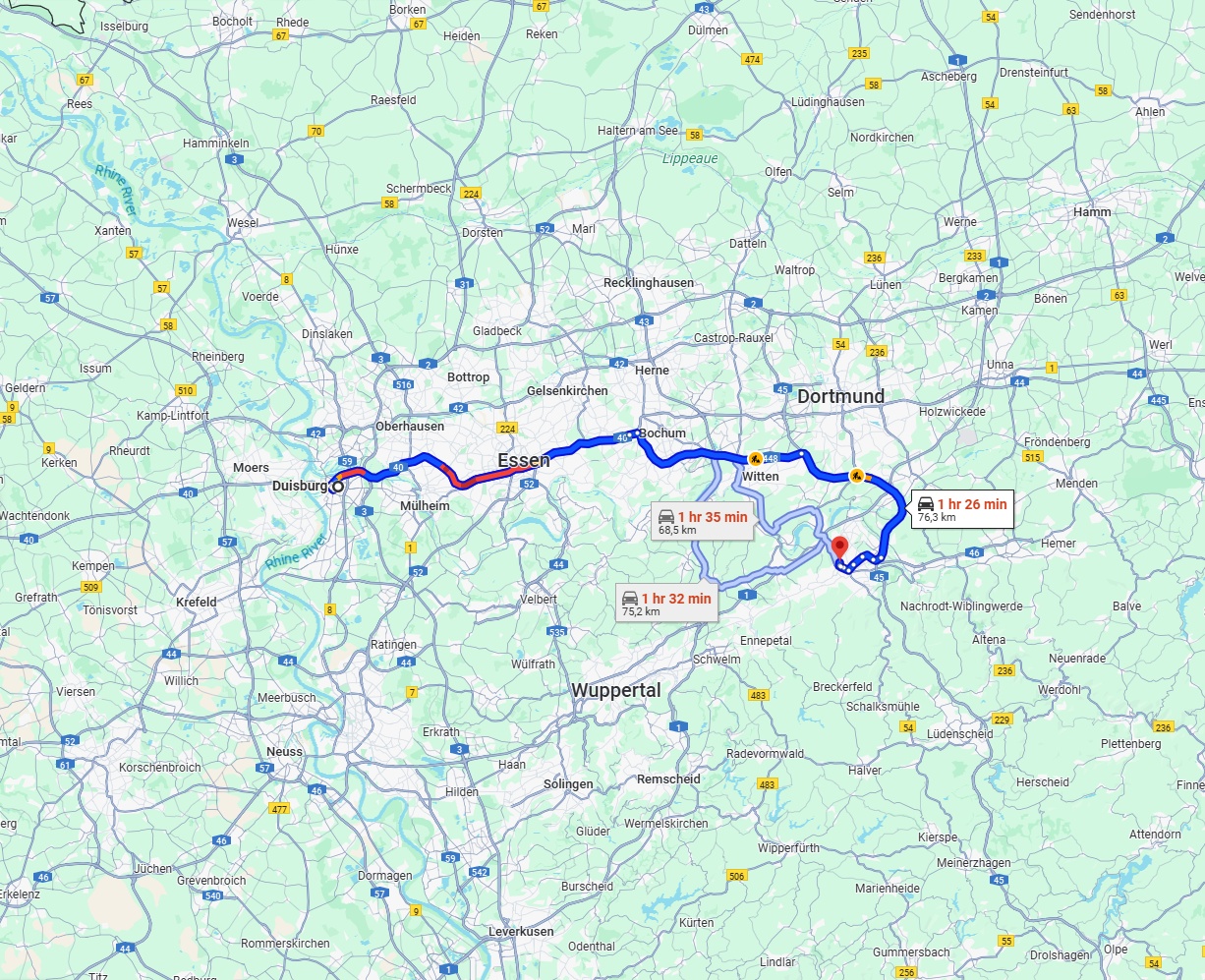 Anreise von Duisburg Zu Hagen Über via A40