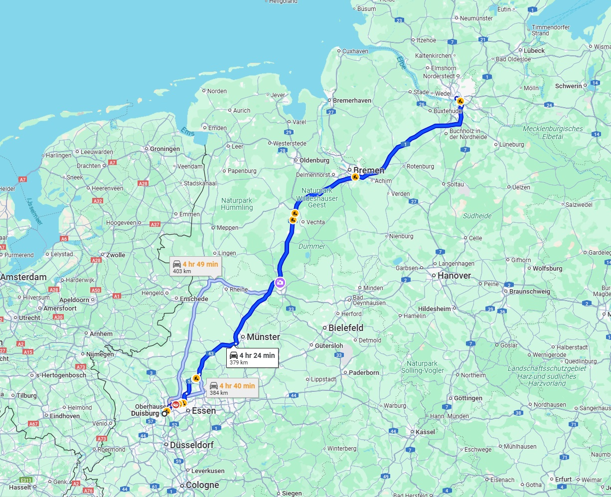 Anreise von Duisburg Zu Hamburg Über via A1
