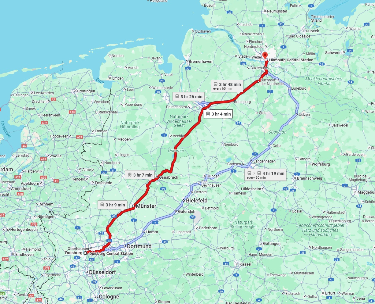 Anreise von Duisburg Zu Hamburg Über 