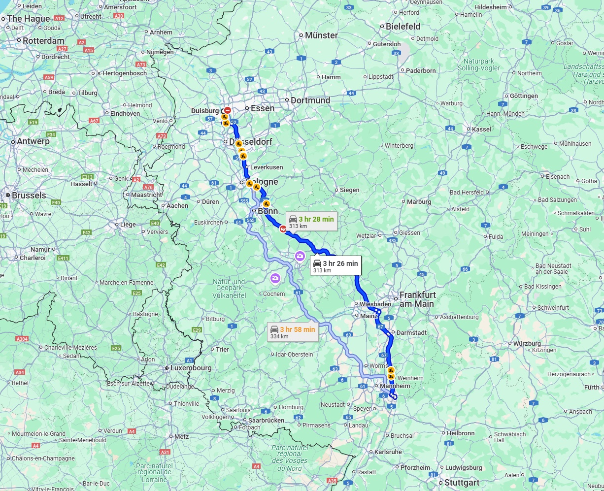 Anreise von Duisburg Zu Heidelberg Über via A3