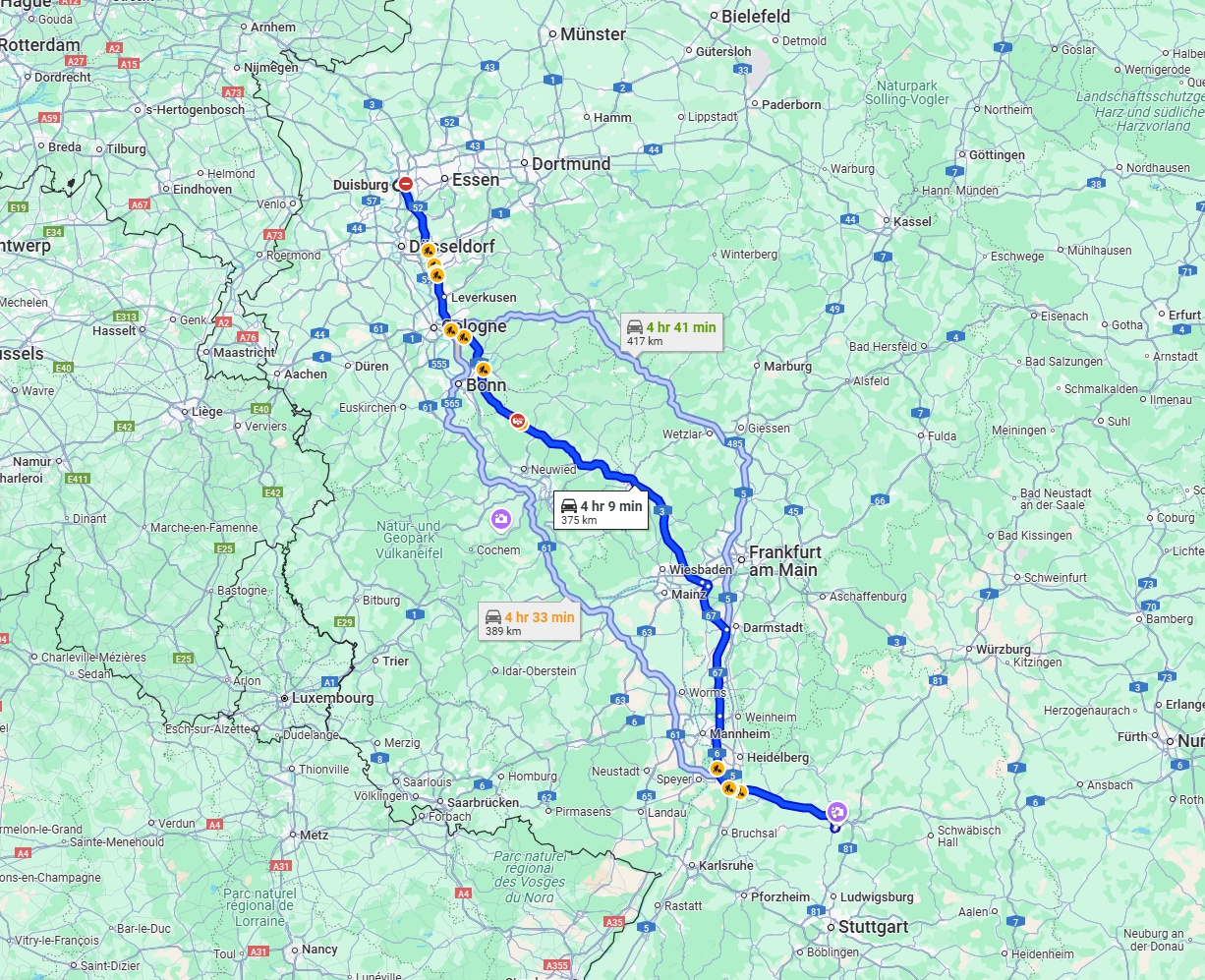 Anreise von Duisburg Zu Heilbronn Über via A3