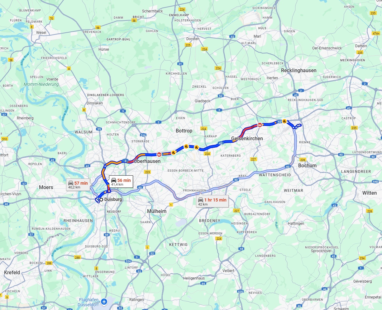 Anreise von Duisburg Zu Herne Über via A42