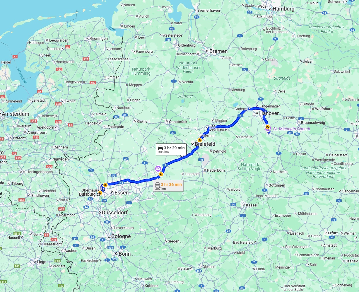 Anreise von Duisburg Zu Hildesheim Über via A2