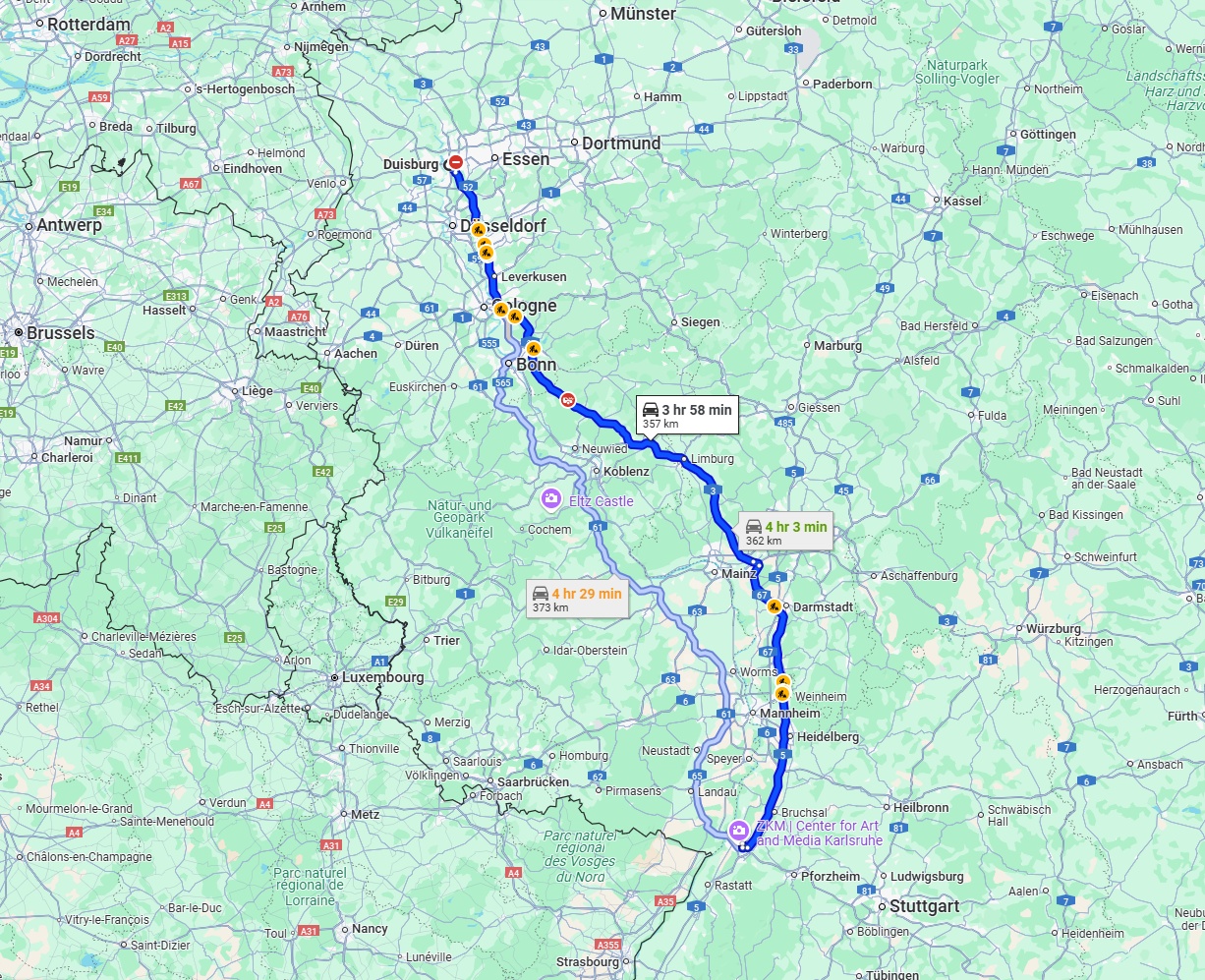 Anreise von Duisburg Zu Karlsruhe Über via A3 and A5
